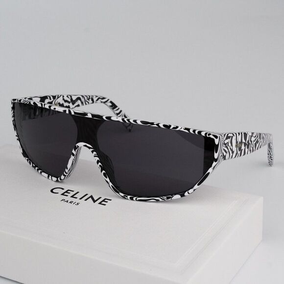 NEW Celine CL40195I 04A Shiny Zebra Smoke Shield Mask Unisex Sunglasses CL 40195 - Picture 1 of 12